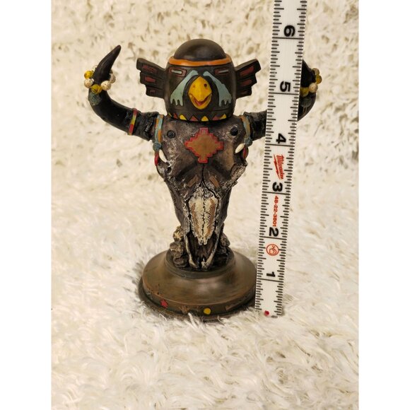 Handcrafted Vintage-Inspired Tribal Totem Decor Featuring Bird Motif & Bull Horn - Picture 3 of 12